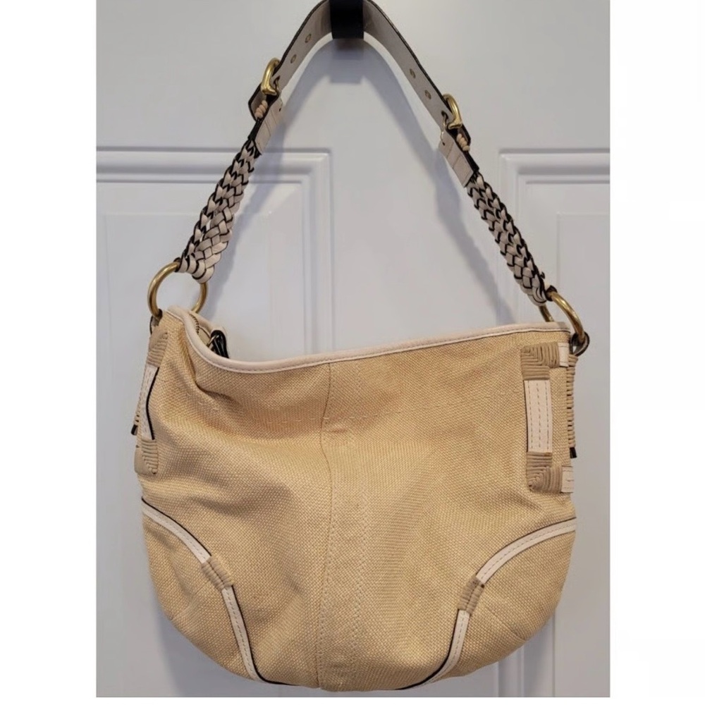 Coach raffia straw shoulder bag EUC